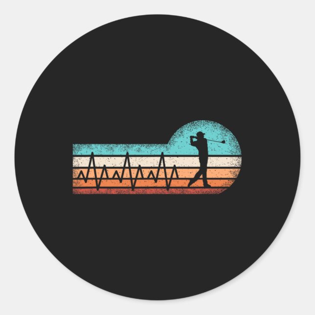 Pegatina Redonda Funny Golf Heartbeat Retro Golf Lover Golfer Men (Anverso)