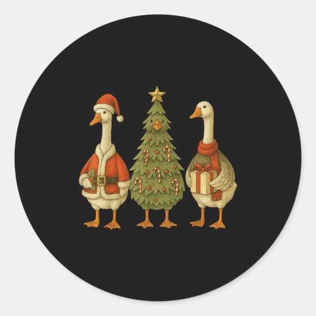 Pegatina Redonda Funny Goose Christmas Lights Goose Cute Xmas Holid (Anverso)