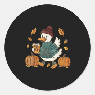 Pegatina Redonda Funny Goose Pumpkin Acción de Gracias Otoño Otoño