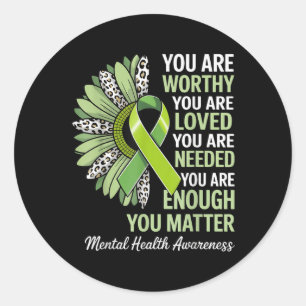Pegatina Redonda Funny Gráfica Support Warrior Mental Health Awaren
