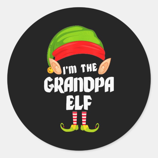 Pegatina Redonda Funny Grandpa Elf Matching Family Group Pj Christm (Anverso)