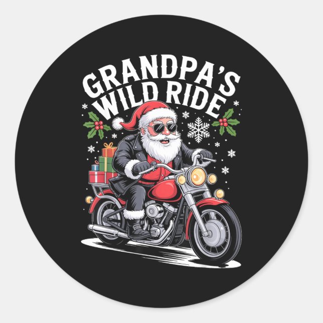 Pegatina Redonda Funny Grandpa's Biker Ride Christmas Motorcycle Sa (Anverso)