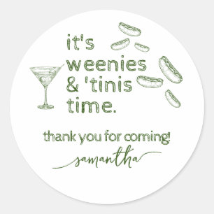 Pegatina Redonda Funny Green Weenies y Tinis Martini Birthday Party