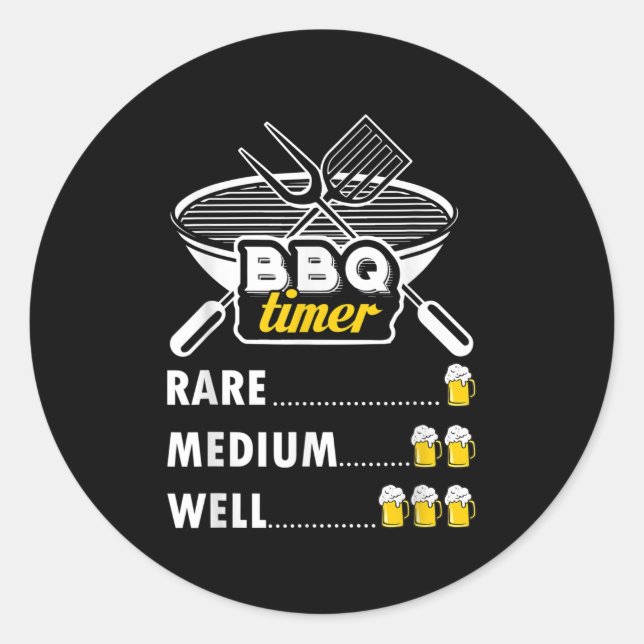 Pegatina Redonda Funny Grill Grilling Gift Bbq Timer Barbacoa (Anverso)