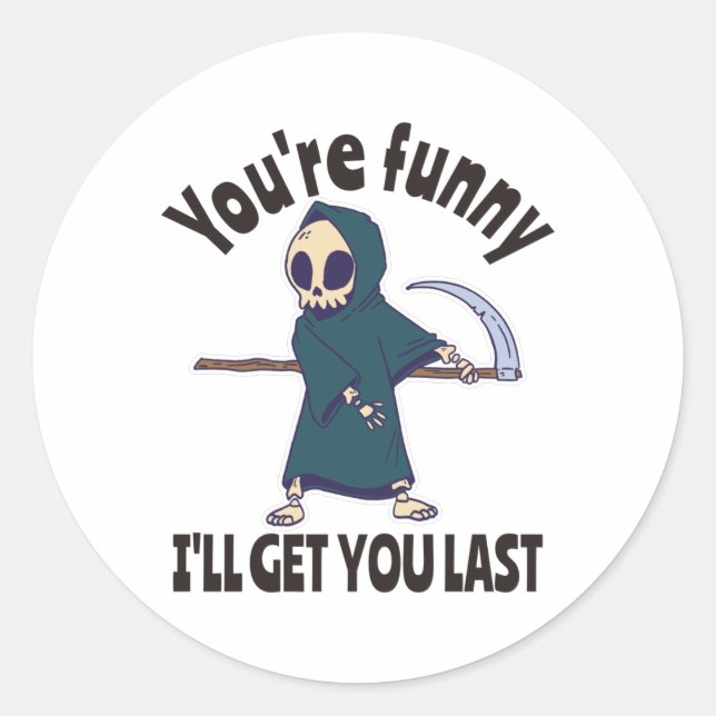 Pegatina Redonda Funny Grim Reaper Skeleton Halloween Costume (Anverso)