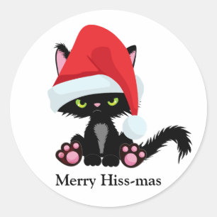 Pegatina Redonda Funny Grumpy Cat Navidades