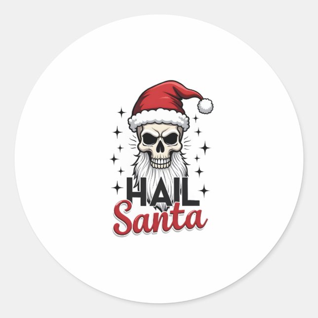 Pegatina Redonda Funny Hail Santa Claus Skull Skeleton Antichrist C (Anverso)