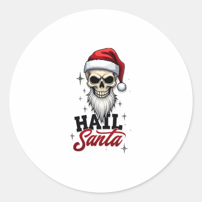 Pegatina Redonda Funny Hail Santa Claus Skull Skeleton Antichrist C (Anverso)