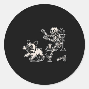 Pegatina Redonda Funny Halloween Bulldog francés Skeleton Soky Seas