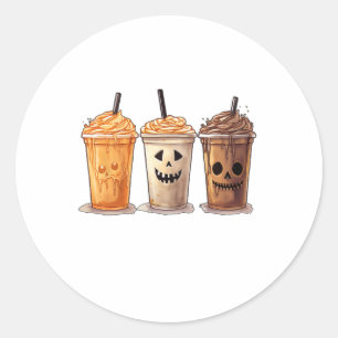 Pegatina Redonda Funny Halloween Calabaza Spice Latte Café Cae Wo
