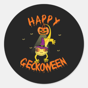 Pegatina Redonda Funny Halloween Cute Creste Eyelash Gecko Calabaza