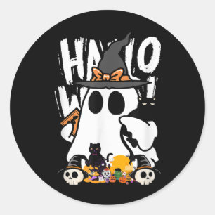 Pegatina Redonda Funny Halloween Ghost Pumpkin Cul Gato Negro Lover