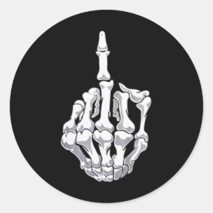 Pegatina Redonda Funny Halloween Middle Finger Skeleton Hand Skull