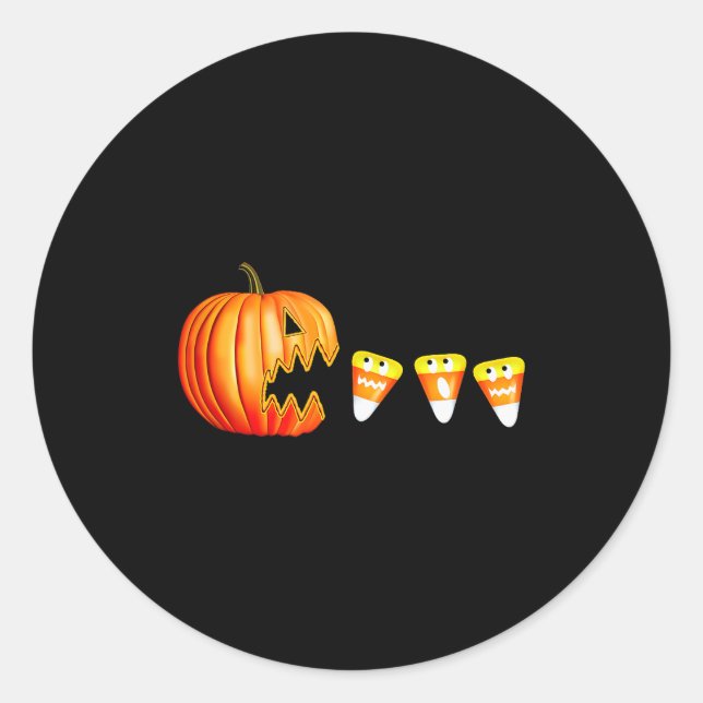 Pegatina Redonda Funny Halloween Pumpkin Jack O Lantern Eating Cand (Anverso)