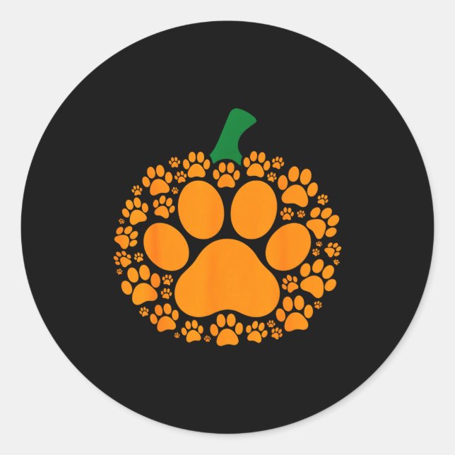 Pegatina Redonda Funny Halloween Pumpkin Paw Print Dog Lover Cat  (Anverso)