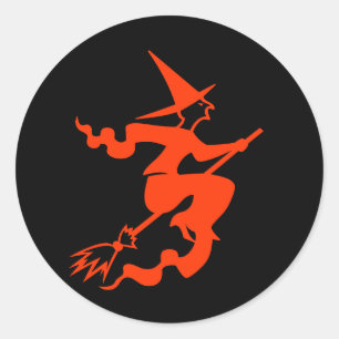 Pegatina Redonda Funny Halloween Scary Witch Holiday Black Naranja