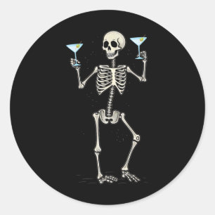 Pegatina Redonda Funny Halloween Skeleton Bebe Martini Tail
