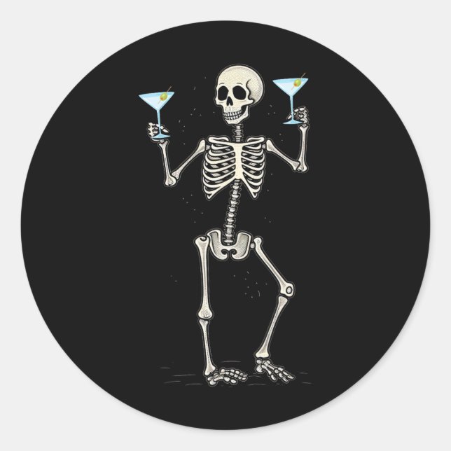 Pegatina Redonda Funny Halloween Skeleton Bebe Martini Tail (Anverso)