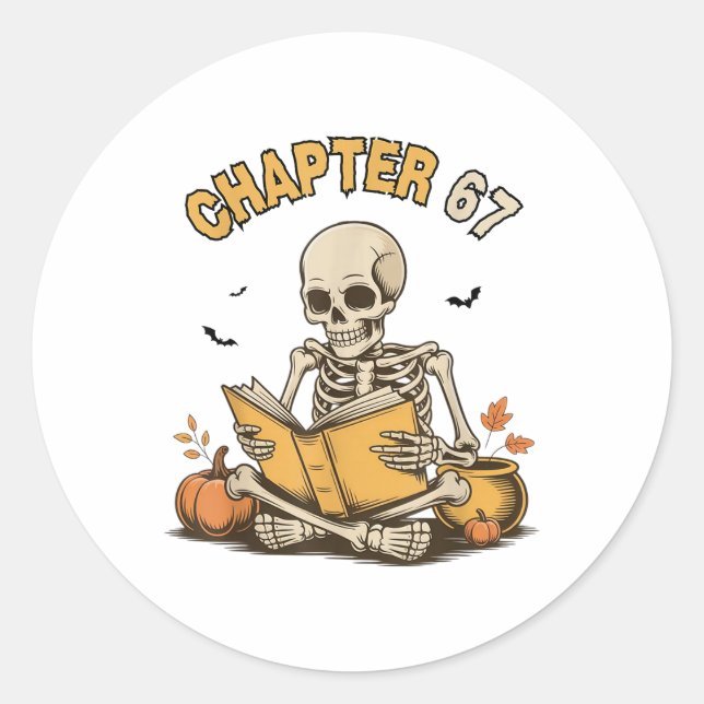 Pegatina Redonda Funny Halloween Skeleton Reading Book 67 Memes _1  (Anverso)
