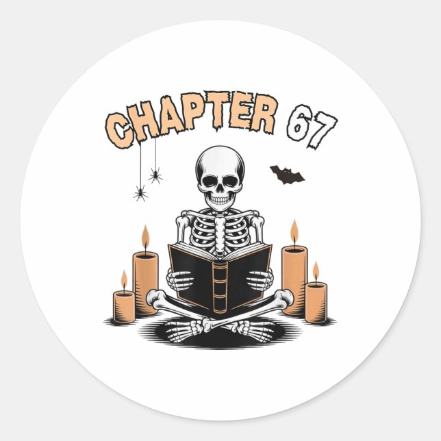 Pegatina Redonda Funny Halloween Skeleton Reading Book 67 Memes _2  (Anverso)