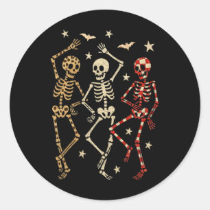 Pegatina Redonda Funny Halloween Spooky Bones Skull Bailando Regalo