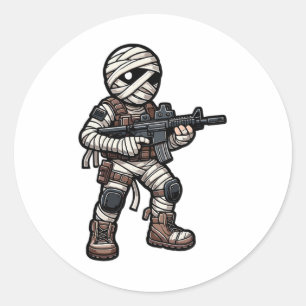 Pegatina Redonda Funny Halloween Tactical Mummy Army Men Veterans C