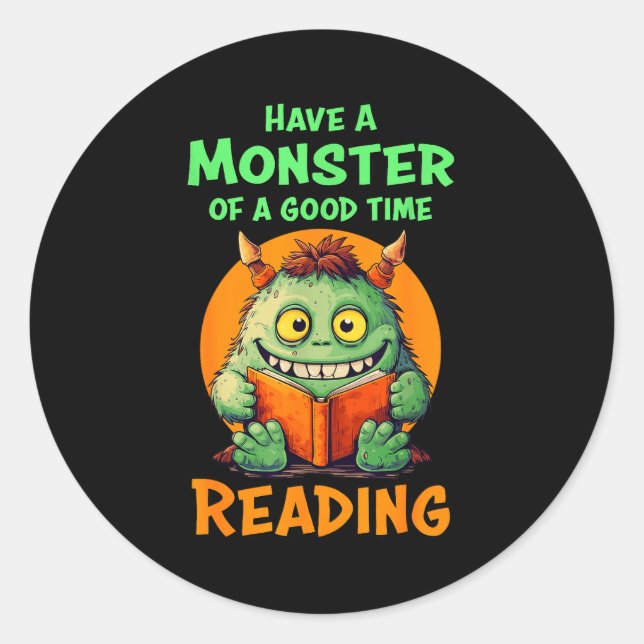 Pegatina Redonda Funny Halloween Teacher Librarian Monster Reading  (Anverso)