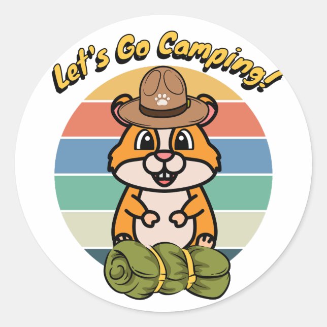 Pegatina Redonda Funny Hamster quiere ir a acampar (Anverso)