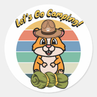 Pegatina Redonda Funny Hamster quiere ir a acampar