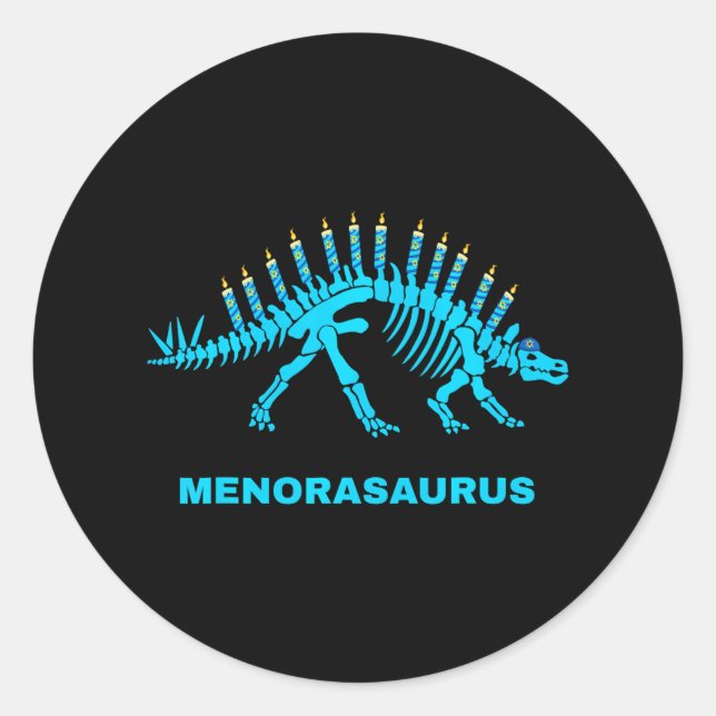 Pegatina Redonda Funny Hanukkah Dinosaur Stegosaurus Dino Menorah (Anverso)