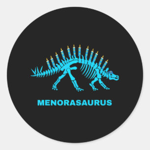 Pegatina Redonda Funny Hanukkah Dinosaur Stegosaurus Dino Menorah