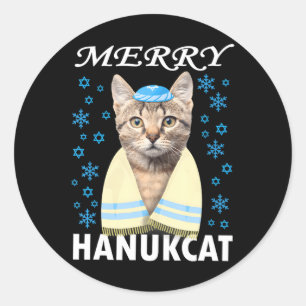 Pegatina Redonda Funny Hanukkah Merry Hanukcat Hanukkah Navidades