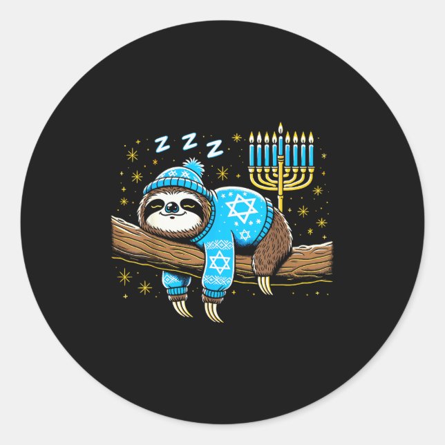 Pegatina Redonda Funny Hanukkah Sloth Jewish Chanukah Sleeng Hanukk (Anverso)