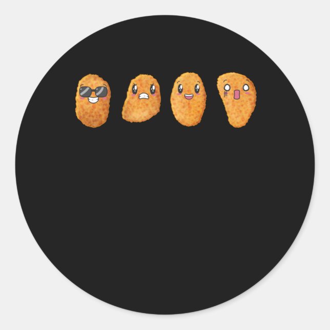 Pegatina Redonda Funny Happy Angry Food Chicken Nuggets (Anverso)