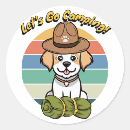 Pegatina Redonda Funny Happy dog quiere ir de campamento