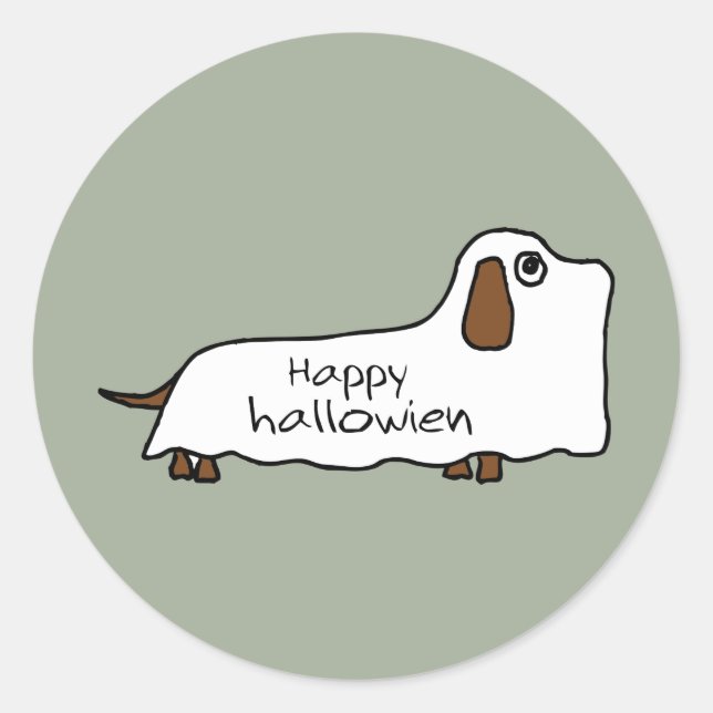 Pegatina Redonda Funny Happy hallowiener wiener perro fantasma hall (Anverso)