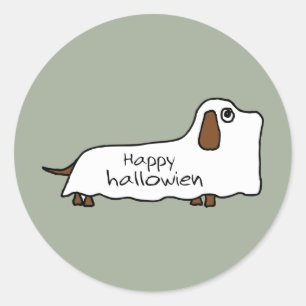 Pegatina Redonda Funny Happy hallowiener wiener perro fantasma hall