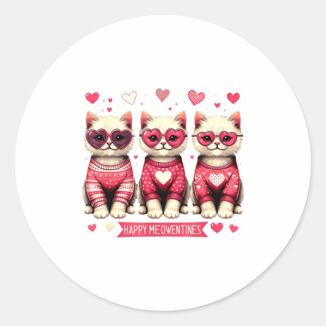 Pegatina Redonda Funny Happy Meowentines Cute Valentine Cats Love C (Anverso)