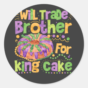 Pegatina Redonda Funny Hermano Comercial Mardi Gras para King Cake