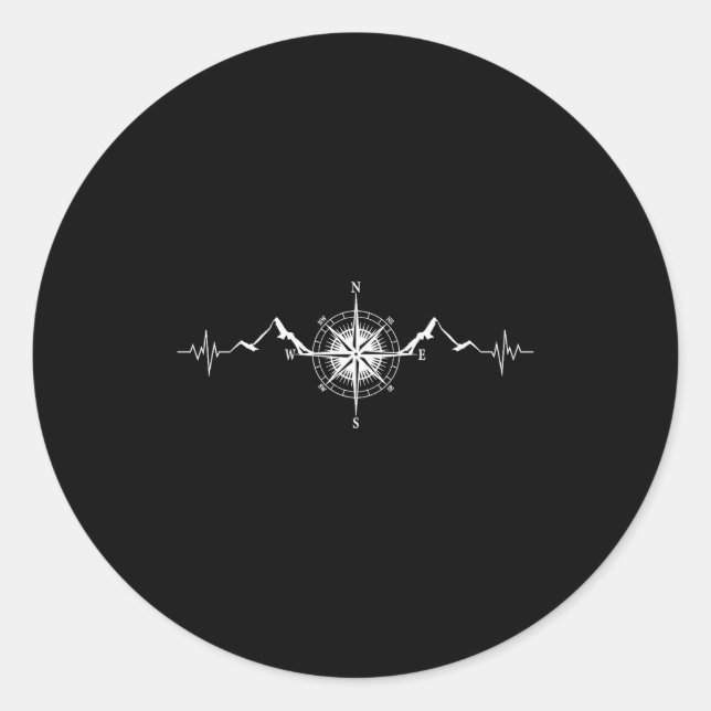 Pegatina Redonda Funny Hiking Nature Mountains Wind Rose Comp Heart (Anverso)