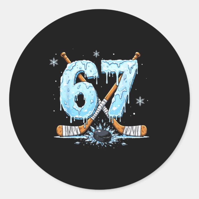 Pegatina Redonda Funny Hockey Lovers Drip 6-7 Number Six Seven Puck (Anverso)