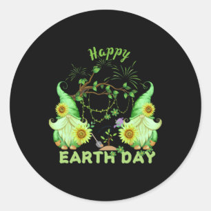 Pegatina Redonda Funny Holiday Earth Day Happy Gnomes Arbor Day Flo