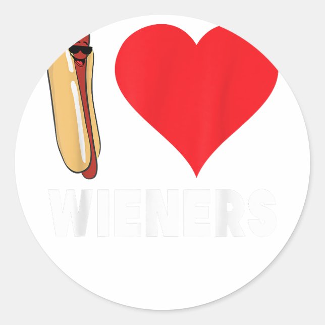 Pegatina Redonda Funny Hot Dog Design - Me encanta Wieners Heart BB (Anverso)