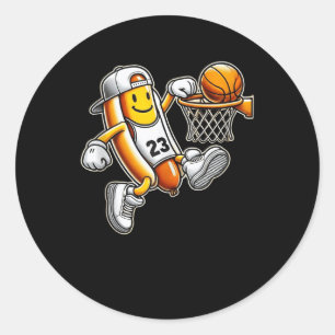 Pegatina Redonda Funny Hotdog Basketball Dunk Sports Court Athletic