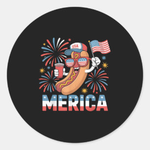 Pegatina Redonda Funny Hotdog Patriótico Estilo Merica 4 De Julio B