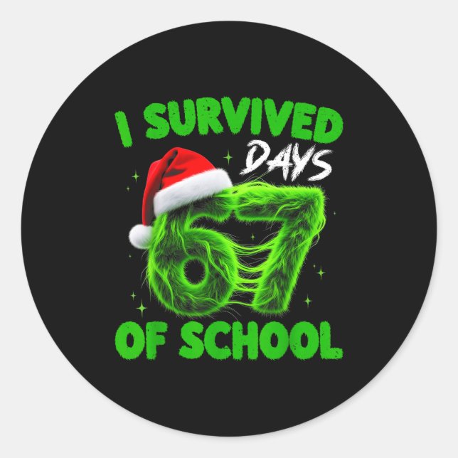 Pegatina Redonda Funny I Survived 67 Days Of School Christmas Kids  (Anverso)