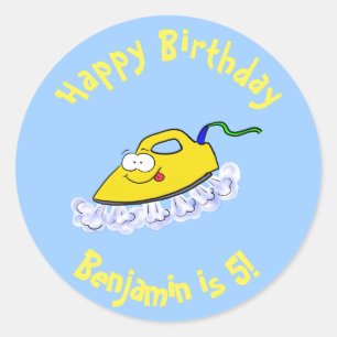 Pegatina Redonda Funny ilustracion de lavandería de hierro personal