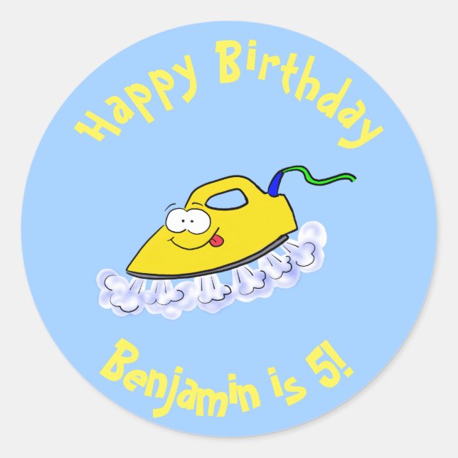 Pegatina Redonda Funny ilustracion de lavandería de hierro personal (Anverso)