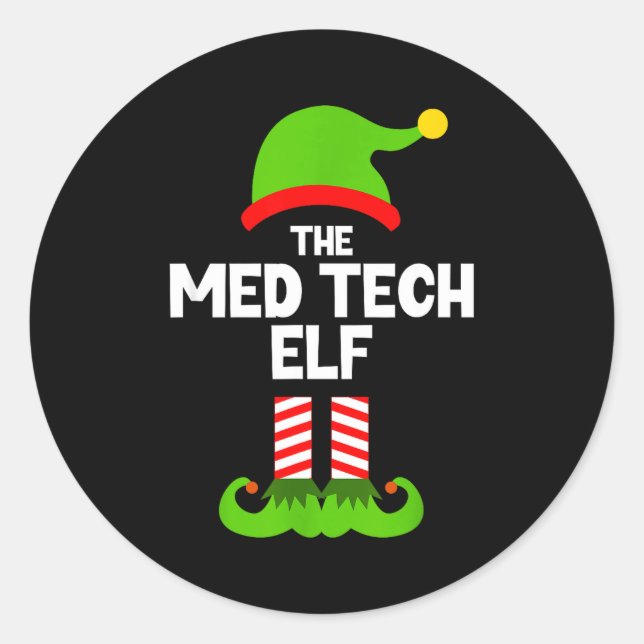 Pegatina Redonda Funny I'm The Med Tech Elf Christmas Xmas Medical  (Anverso)