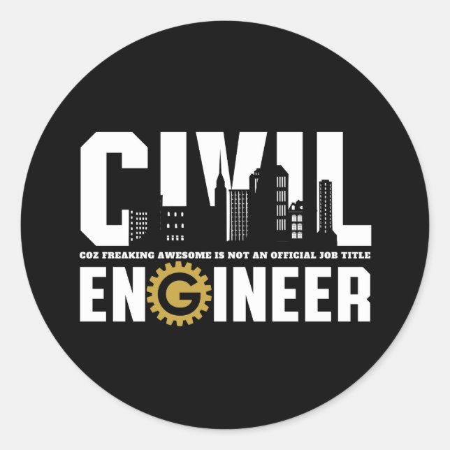 Pegatina Redonda Funny ingeniero civil estudiante de ingeniería civ (Anverso)